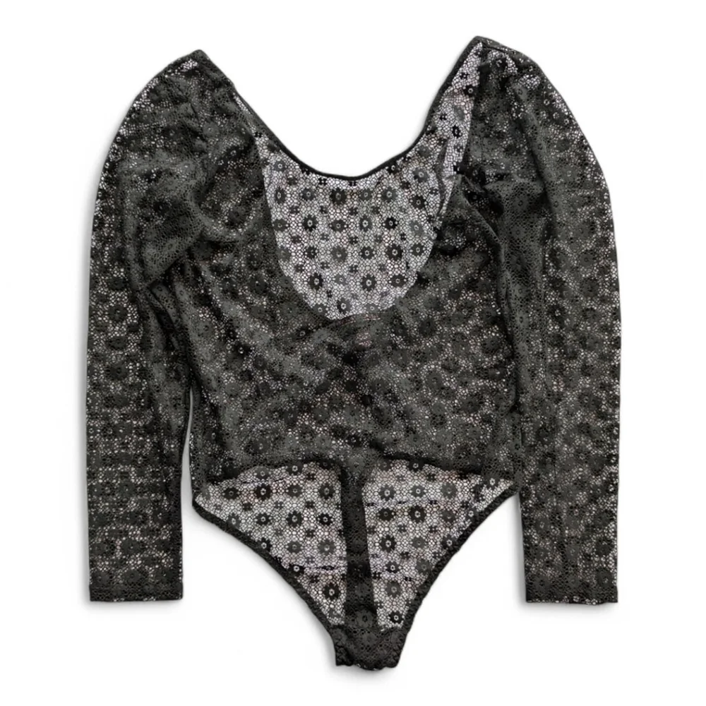 Victorias Secret Sexy 90's Scoop Back Black Medallion Lace Teddy Bodysuit Sz M/L